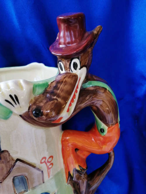 Vintage Large Wadeheath Three Little Pigs and Big Bad Wolf ceramic Jug Circa 1930`s
