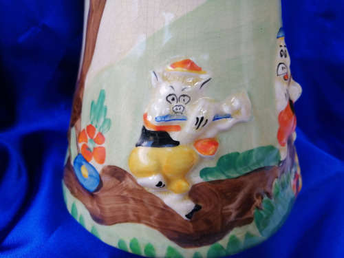 Vintage Large Wadeheath Three Little Pigs and Big Bad Wolf ceramic Jug Circa 1930`s