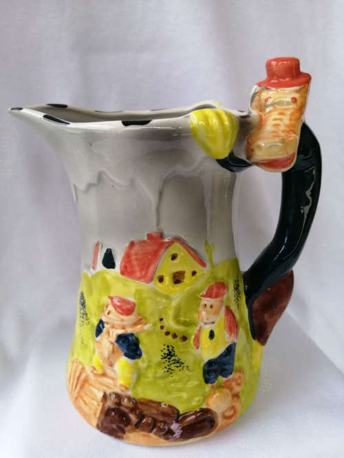 c1930s VINTAGE SHORTER and SON ART DECO BIG BAD WOLF and 3 LITTLE PIGS PITCHER/JUG