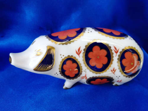 Royal Crown Derby Pig Paperweight - Silver Stopper