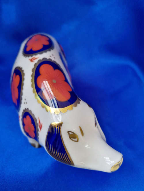 Royal Crown Derby Pig Paperweight - Silver Stopper