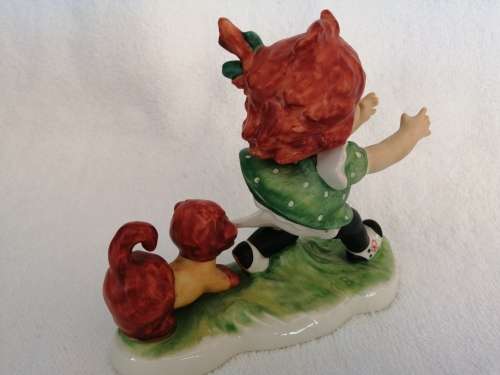 Goebel red head figurine E-E-E-ck NO BOX (girl running from dog)  #