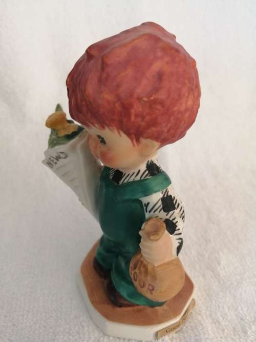 Goebel red head figurine Boy with Flowers, Good News #