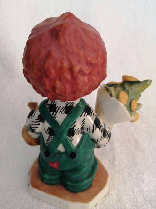 Goebel red head figurine Boy with Flowers, Good News #