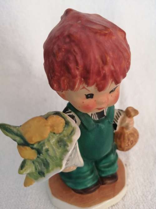 Goebel red head figurine Boy with Flowers, Good News #