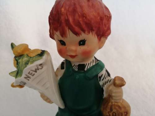 Goebel red head figurine Boy with Flowers, Good News #