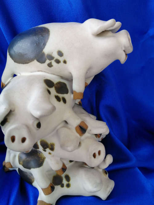 Fabulous Pile of Saltford Pottery Stoneware Pigs Even Pigs can get to the Top