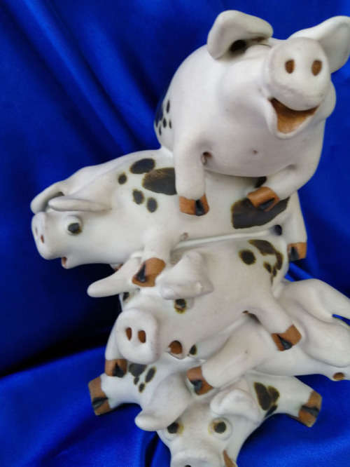 Fabulous Pile of Saltford Pottery Stoneware Pigs Even Pigs can get to the Top