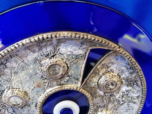 Pasabahce Evil Eye Plate Cobalt Blue Glass with Silver Metal Overlay