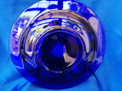 Pasabahce Evil Eye Plate Cobalt Blue Glass with Silver Metal Overlay