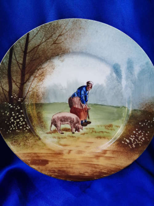 Very Old hand painted Pig Plate