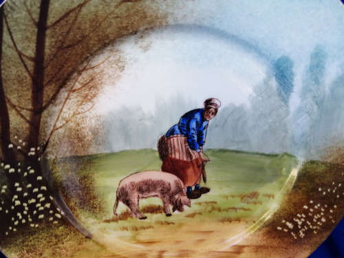 Very Old hand painted Pig Plate