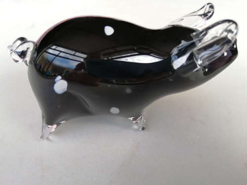 Langham Black Handmade Crystal Pig Paperweight