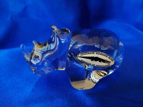 Ngwenya Recycled Glass Swaziland Handmade Rhino Figurine - Paperweight *