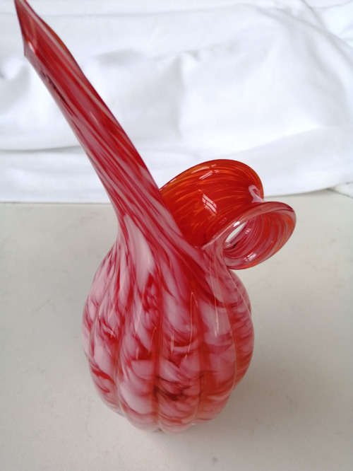 Unusual Red Orange Blown Glass Jug *