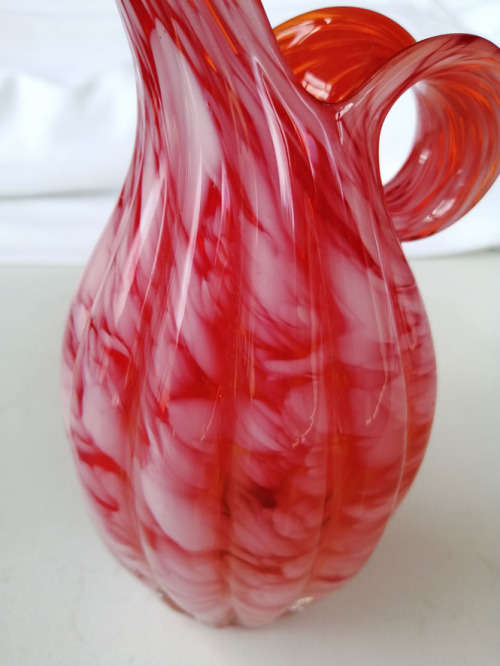Unusual Red Orange Blown Glass Jug *
