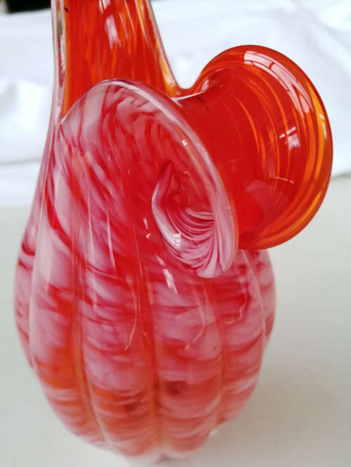 Unusual Red Orange Blown Glass Jug *