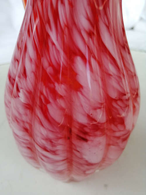 Unusual Red Orange Blown Glass Jug *