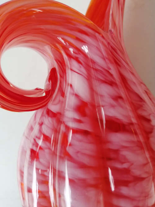 Unusual Red Orange Blown Glass Jug *