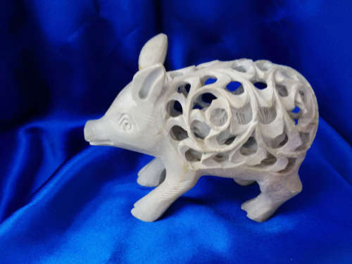 Large stone pig with baby pig inside hand carved *