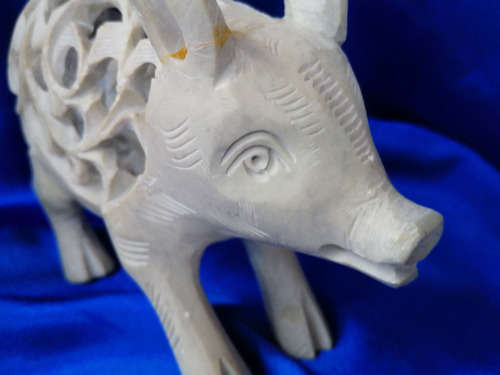 Large stone pig with baby pig inside hand carved *