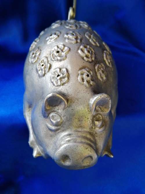 Old Metal Chubby Pig Hatpin Holder #
