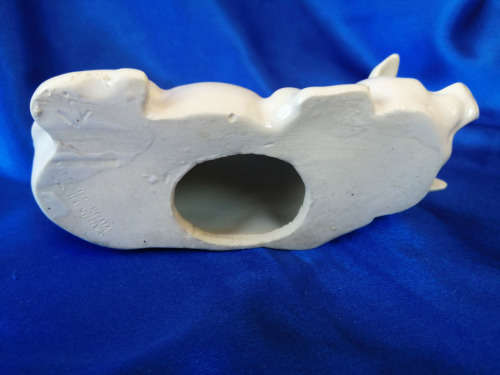 Cream and Brown Porcelain Lying Pig *