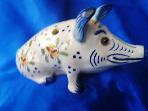 19th Century Desvres French Faience Pig Flower Frog Antique France *