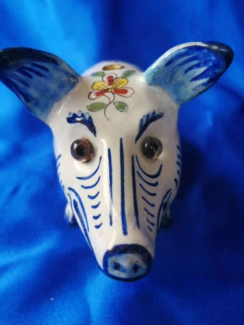 19th Century Desvres French Faience Pig Flower Frog Antique France *