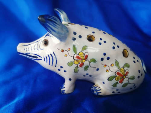 19th Century Desvres French Faience Pig Flower Frog Antique France *