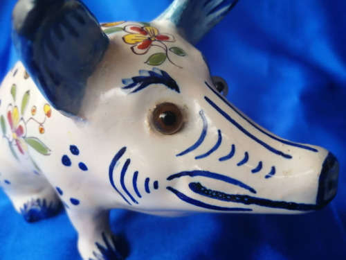 19th Century Desvres French Faience Pig Flower Frog Antique France *