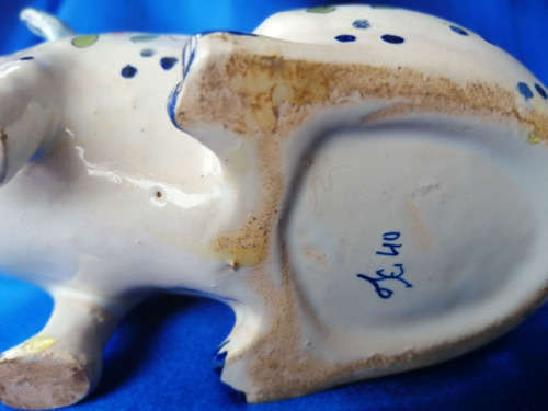 19th Century Desvres French Faience Pig Flower Frog Antique France *