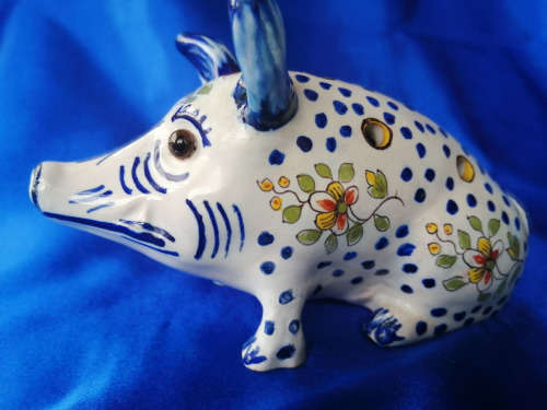 19th Century Desvres French Faience Pig Flower Frog Antique France *
