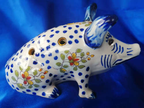 19th Century Desvres French Faience Pig Flower Frog Antique France *