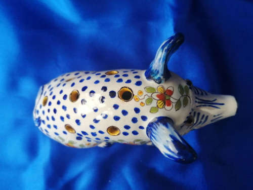 19th Century Desvres French Faience Pig Flower Frog Antique France *