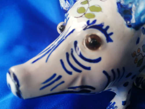 19th Century Desvres French Faience Pig Flower Frog Antique France *