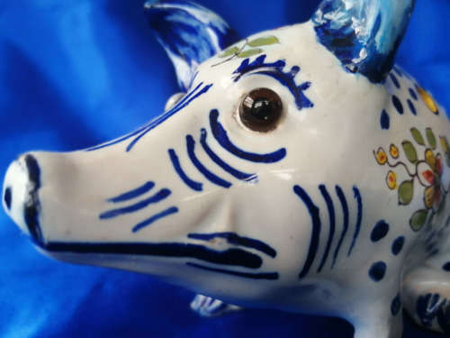 19th Century Desvres French Faience Pig Flower Frog Antique France *