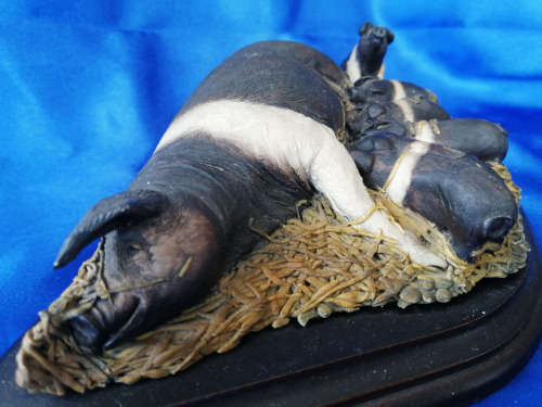 Country Artists Mother Pig and Piglets large Figure on wooden base *