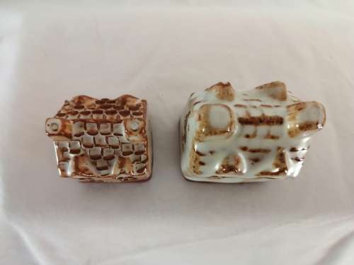 Miniature House - Two tall Clay Glazed Houses