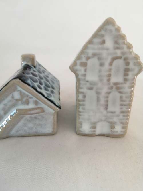 Miniature House - Two blue and glazed pottery Cottage