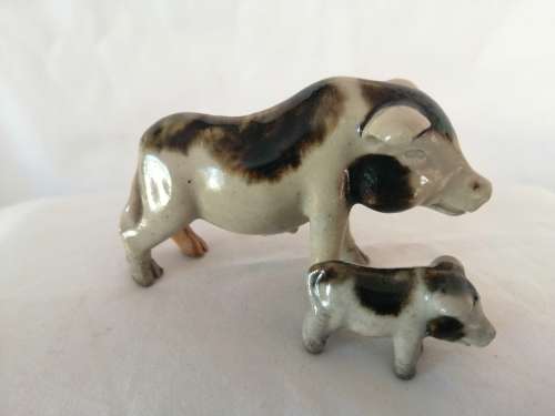 Vintage Two Pottery Glazed Pigs