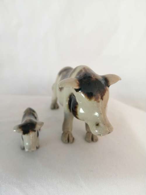 Vintage Two Pottery Glazed Pigs