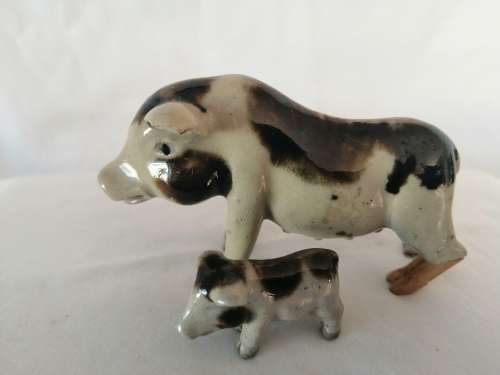 Vintage Two Pottery Glazed Pigs