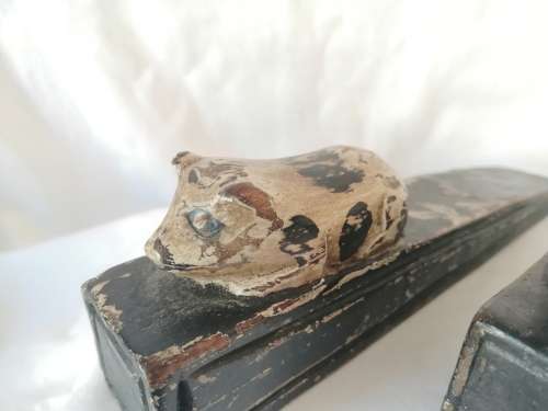 Two Victorian Wooden Doorstops Pig and Frog