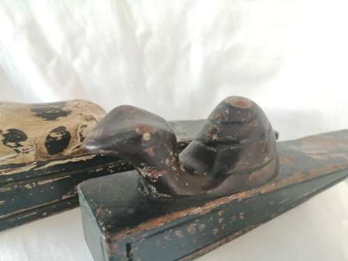Two Victorian Wooden Doorstops Pig and Frog