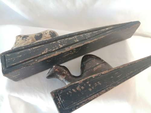 Two Victorian Wooden Doorstops Pig and Frog