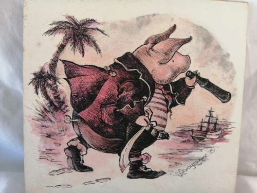 Illustrators original Watercolour Pig pirate 1975 signed