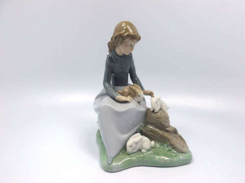 Nao By Lladro Young Girl with Rabbits (1026 )-Retired