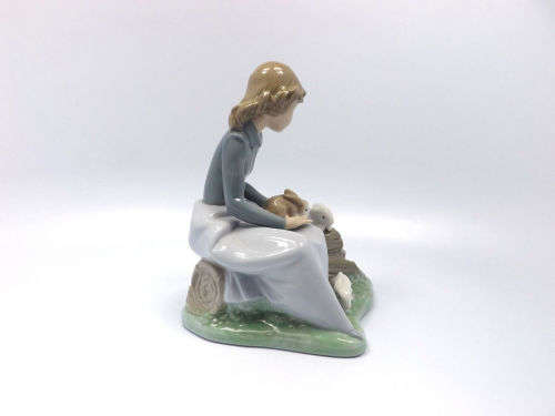 Nao By Lladro Young Girl with Rabbits (1026 )-Retired
