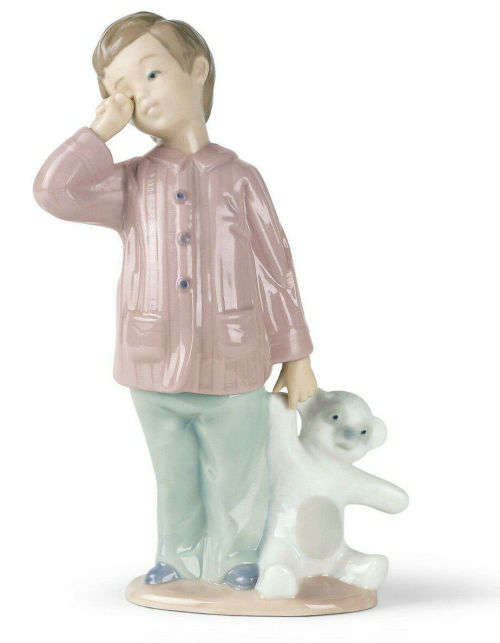 Nao Porcelain by Lladro Sleepy Head Boy Sleepy Holding Teddy Bear